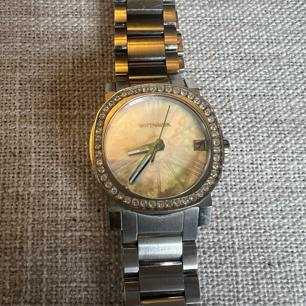 Wittnauer by Bulova from New York Silver Watch Mother of Pearl Face & Crystals